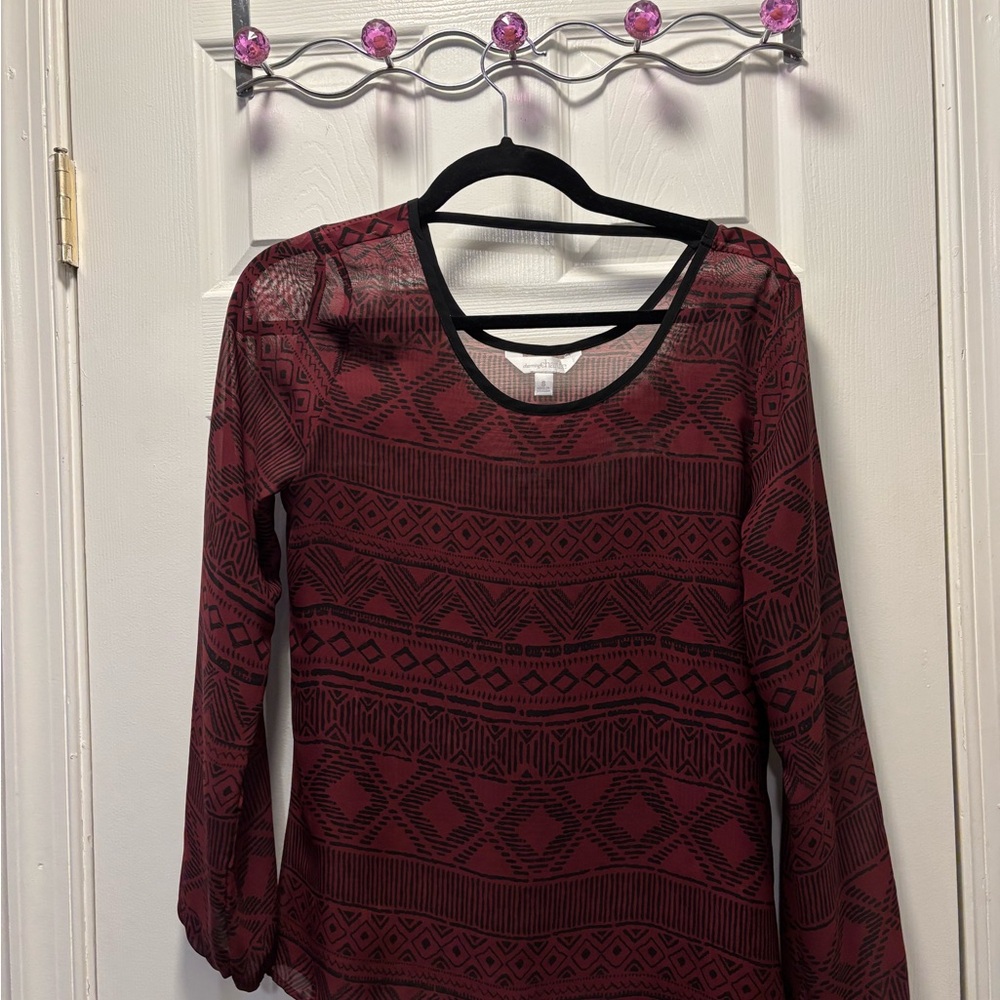 Red and Black Sheer Geometric Blouse